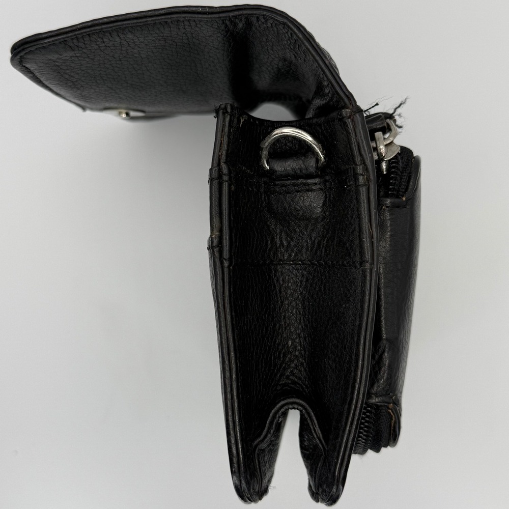 Vintage East West Concept Design Black Leather Wallet Mini Purse No Strap - Picture 7 of 10
